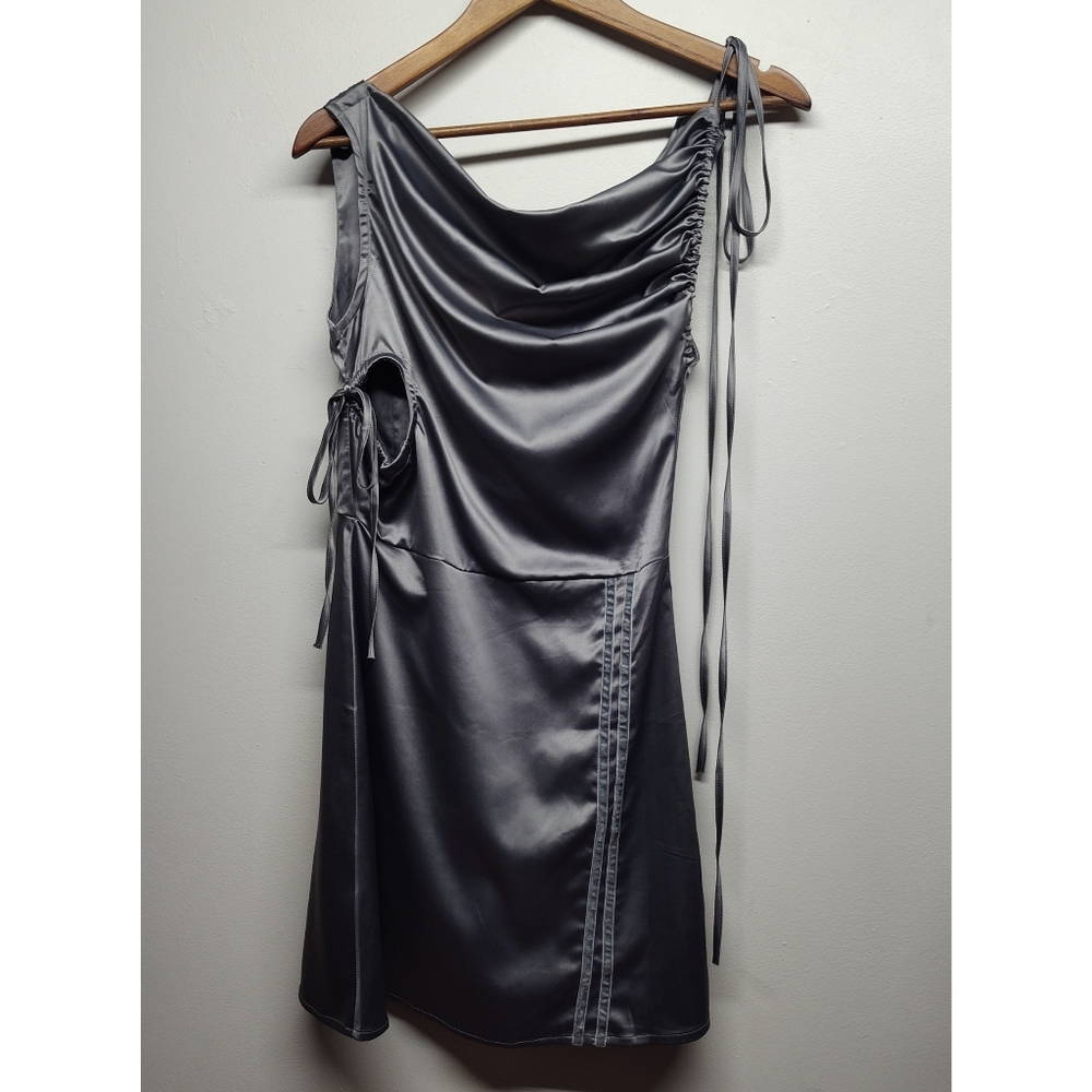 New Urban Outfitters Zemeta Mini Dress Women Size S Silver Satin Retro Y2K 90s